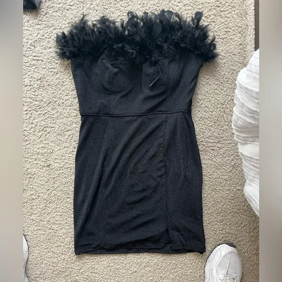 Fashion Nova | Dresses | Fashion Nova Black Feather Mini Dress